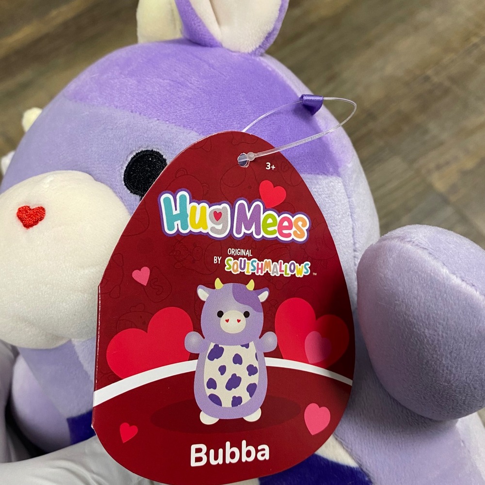 Squishmallows Hug Mees Bubba Cow Plush Purple White Stuffed Toy 9x5 NWT - Picture 3 of 14